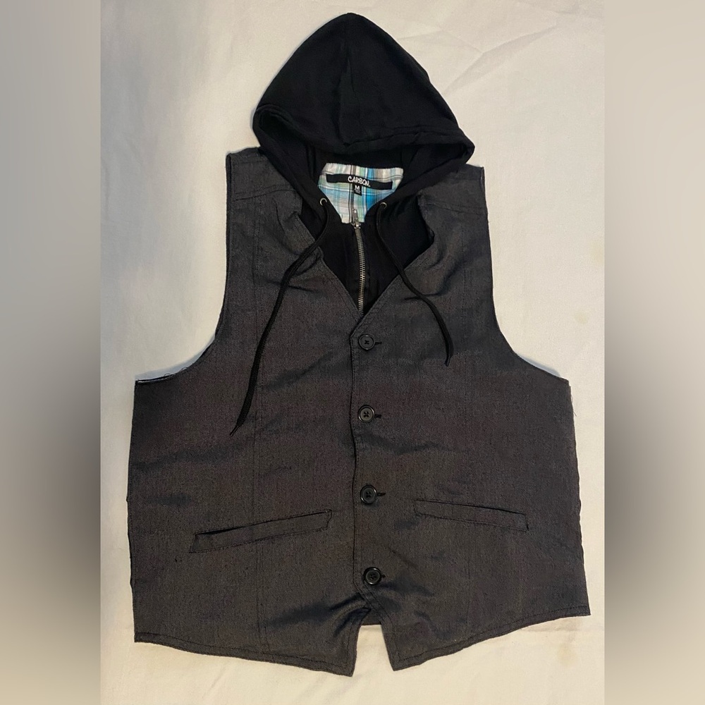 Carbon Grey and Black vest with hoodie and zipper